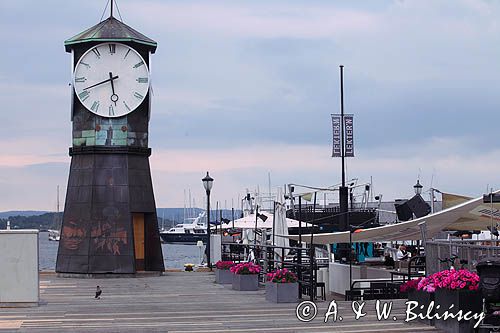 Zegar na promenadzie, Oslo, Południowa Norwegia