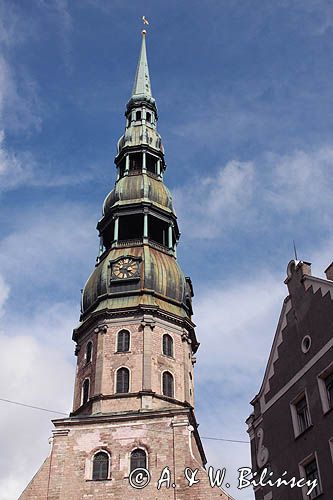 Ryga, wieża kościoła św. Piotra, Sv. Peterbaznica, Stare Miasto, Łotwa