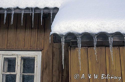 Bieszczady, zima w Bieszczadach, sople lodu