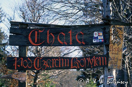 Ustroń, na Równicy, szyld, karczma pod Czarcim Kopytem, Beskid Śląski
